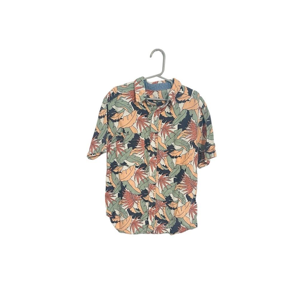 Boys Short Sleeve Tropical Button Shirt Linen Rayon Sz M (8)